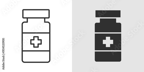 Medicine Bottle Icon representing pharmaceuticals, medication storage, and healthcare treatment. Stroke, filled, and colored vector illustration.