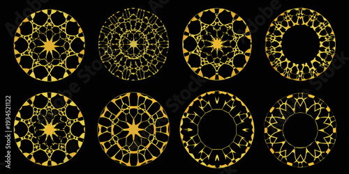 Golden cracked circle patterns arranged in a grid formation