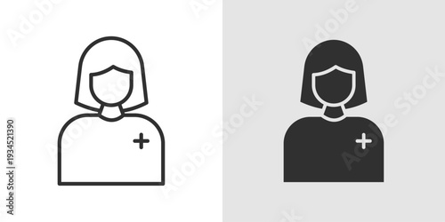 Nurse Icon representing healthcare support, medical assistance, and hospital staff services. Stroke, filled, and colored vector illustration.