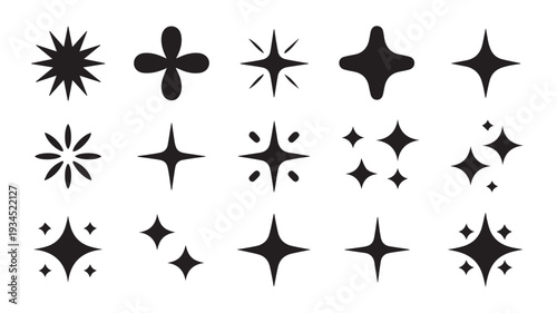 A Collection of Sparkling Starburst and Sparkle Icon Illustrations on a White Background