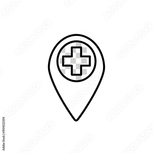 Medical Location Pin Icon, Hospital Map Marker, Healthcare Symbol