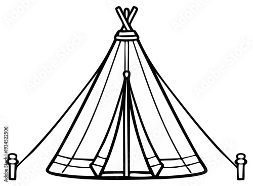Simple Line Drawing Illustration of a Traditional Teepee Tent Structure