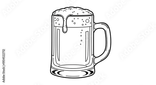 A minimalist line art illustration of a beer mug with foam