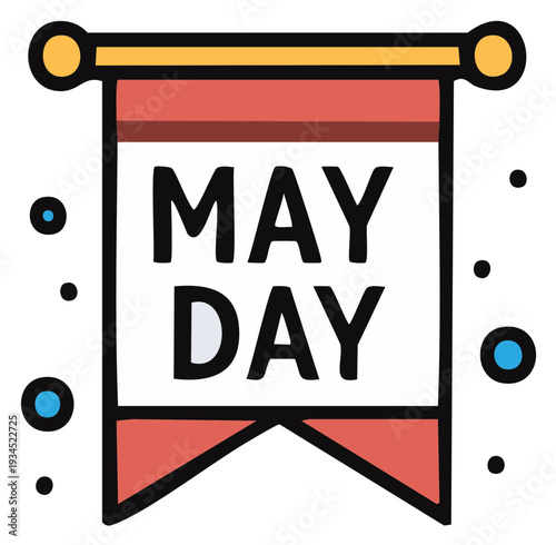 May Day Celebration Banner with Festive Dots and Bold Text