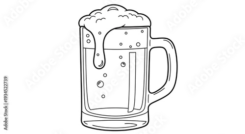 A minimalist line art illustration of a beer mug with foam