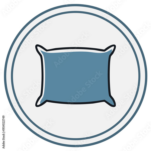 Blue pillow icon symbolizing sleep rest comfort and relaxation inside a circle