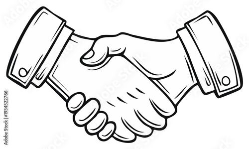 Business handshake illustration, outline of two hands clasping.