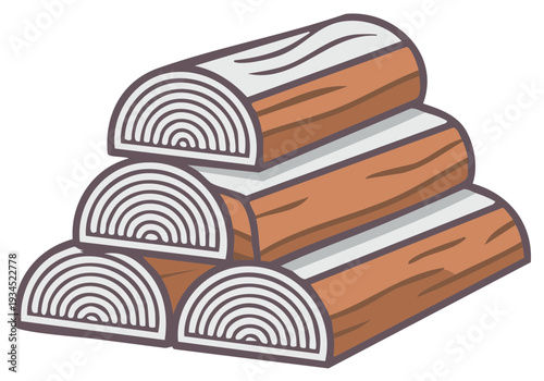 Pile of firewoods, wooden logs stacked for winter heating, cut tree trunks illustration