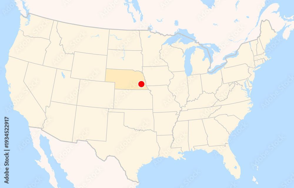 Fototapeta premium Location Map of Lincoln Airport (Was Lincoln Municipal) (Lincoln, Nebraska, USA). IATA-code: LNK. No labels at all.