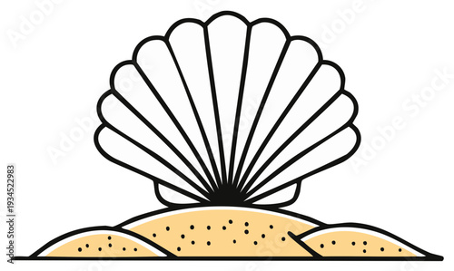 Stylized Seashell on Sand Dunes Graphic Element Vector Icon Illustration