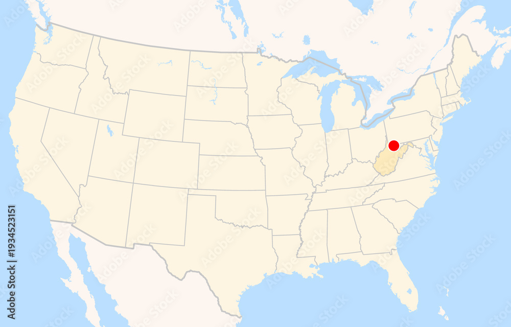 Fototapeta premium Location Map of Airport Morgantown Municipal Walter L. Bill Hart Field (Morgantown, West Virginia, USA). IATA-code: MGW. No labels at all.
