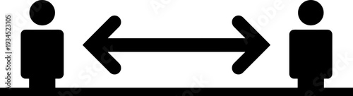 Social distancing people icon with double arrow, physical distance symbol isolated on white background, flat vector illustration