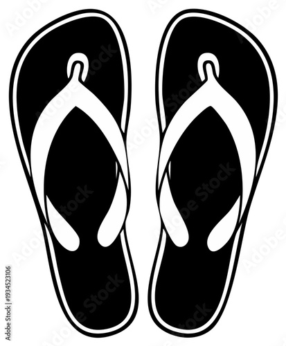 Simple black and white graphic of a pair of open-toed flip flop sandals