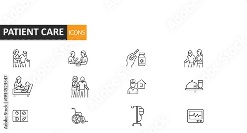 Patient care icons and medical services illustrations
