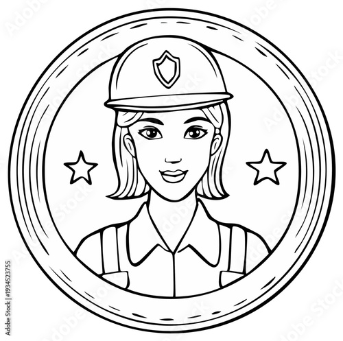 Illustrative Portrait of a Female Construction Worker Wearing a Hard Hat and Uniform