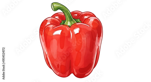 A vibrant red bell pepper illustration with a green stem on a white background
