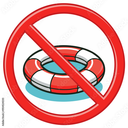 No Swimming With Life Ring Allowed Symbol Isolated