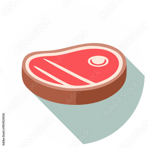 Isometric illustration of a cooked steak with lines and a circular element