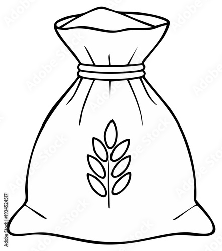 Cartoon sack of flour with wheat symbol, isolated vector illustration