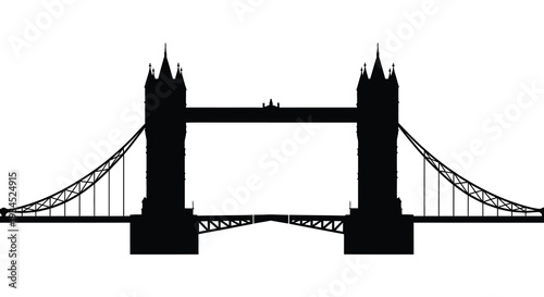 A striking black silhouette of tower bridge against a plain white background showcasing iconic london architecture silhouette