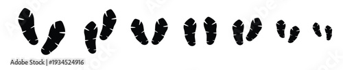 The silhouette of footprints icon or sign for print. Sign nvis sole  shoeprints . shoe vector trail footprint track banner human tracks background.