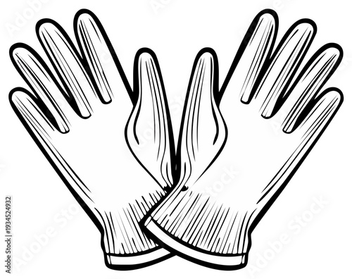 Simple Line Drawing of Two Medical Gloves Open and Crossed for Protection
