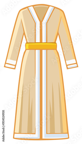 Traditional long flowing robe with gold belt and white trim suitable for cultural or historical representation