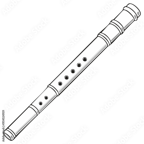 Outline Illustration: Wind Instrument Flute with Finger Holes. Simple Musical Instrument in Minimalist Style
