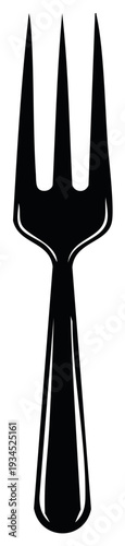 Single Metal Fork Illustration in Black and White Kitchen Utensil Graphic