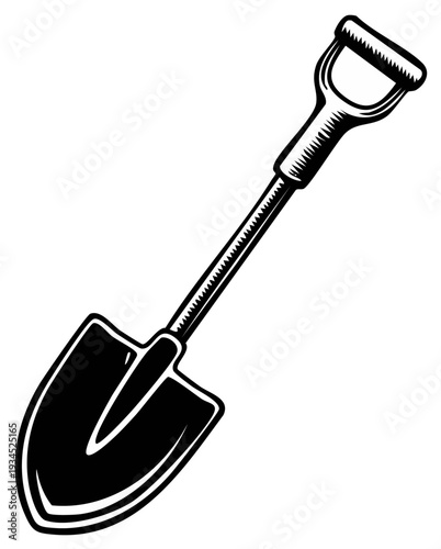 Black and white illustration of a shovel.