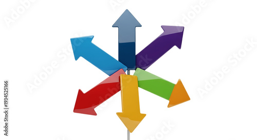 Colorful arrows pointing in different directions on a transparent background isolated on transparent background