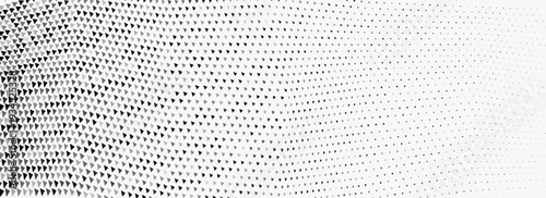 Fading triangle halftone gradient texture. Abstract geometric background. Tech triangular halfton gradation pattern. Vanishing mosaic arrow wallpaper for poster, banner, booklet. Vector design