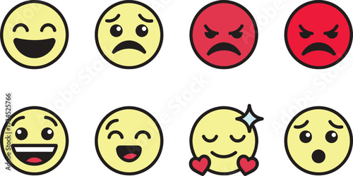 Set of 7 emoticon faces vector