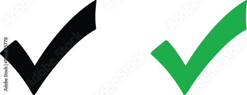 Contrast between a black and green checkmark symbol for approval or correctness. Vector