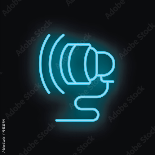 Neon microphone icon glowing on dark background
