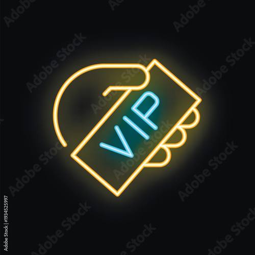Neon icon of a hand holding a vip ticket, perfect for projects related to exclusivity and premium access
