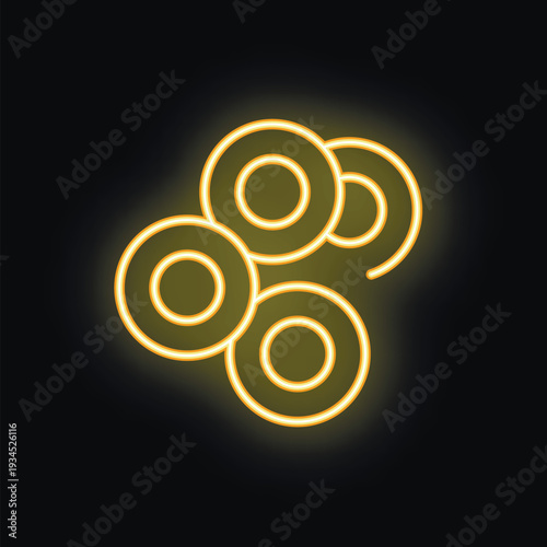 Yellow neon sign representing a fidget spinner rotating, on a black background