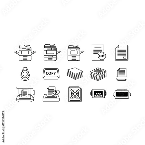 Office Document & Printer Icons: Copy, Scan, Print Machine Collection