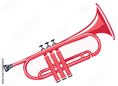 Illustration of a Red Trumpet Musical Instrument on a White Background