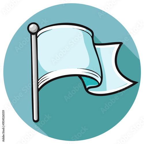 White flag icon with cyan circle background for surrender or peace concepts.