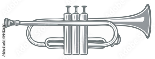 Trumpet Illustration Musical Instrument Detailed Outline Silver Metal Valves Mouthpiece Horn Music Orchestra Isolated