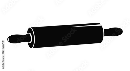 A stark black silhouette of a classic wooden rolling pin isolated on a plain white background silhouette