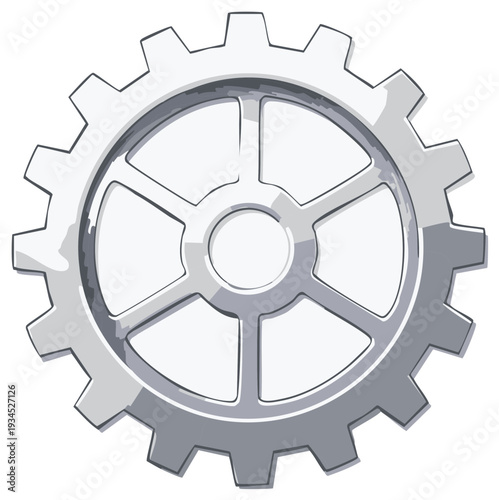 Polished Silver Metal Gear with Visible Teeth and Spokes Reflecting Light
