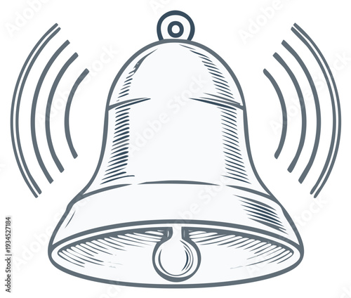 Ringing Bell Icon with Sound Waves Symbolizing Alert Notification or Announcement