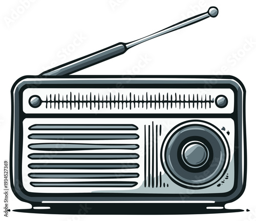 Vintage analog radio receiver with extending antenna and speaker grill evoking nostalgia