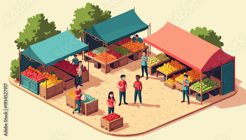 A vibrant, stylized illustration of a fruit stand, perfect for conveying freshness, local markets, or healthy lifestyle concepts. Ideal for website gr