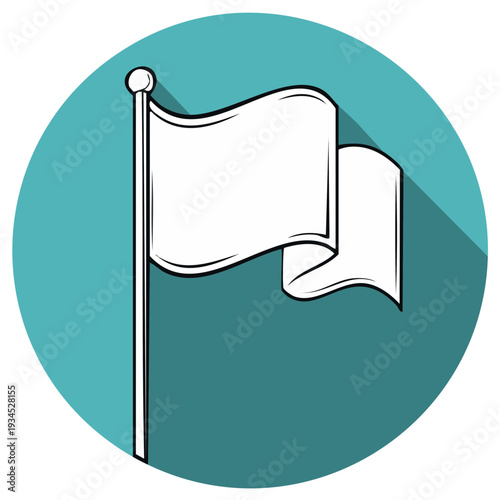 White flag on a flagpole with long shadow flat icon