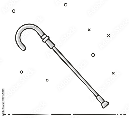 Elegant walking cane or walking stick vector illustration for mobility assistance