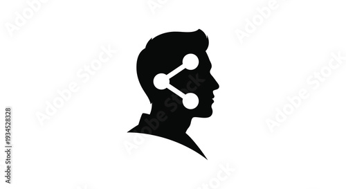 A striking black silhouette of a man s profile features a sharing symbol integrated within his head silhouette