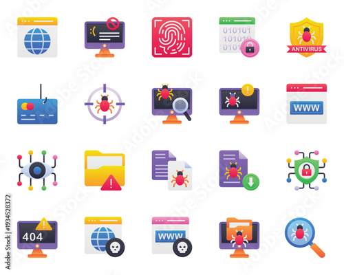 Gradient color icons set for Cyber crimes